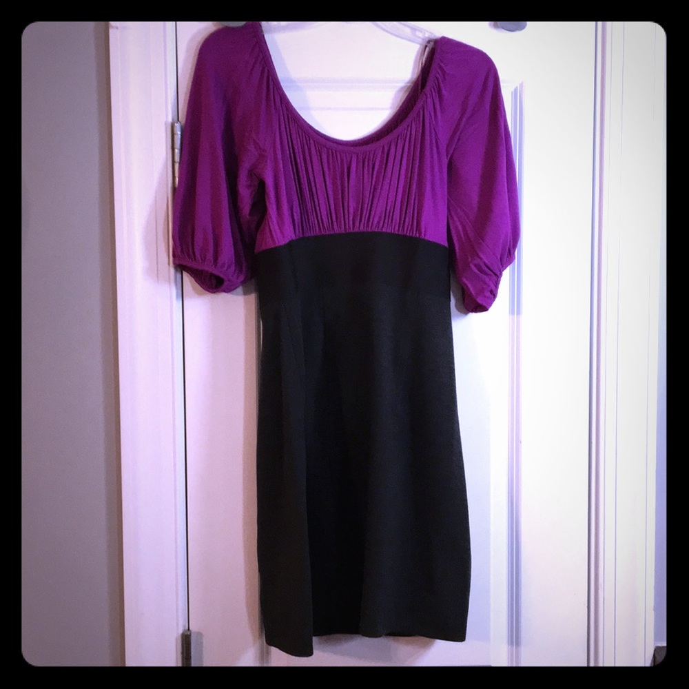 Color block black and purple dress with sleeves